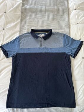 Larsson & Co. Colorblock Zip Polo in Navy and Light Blue